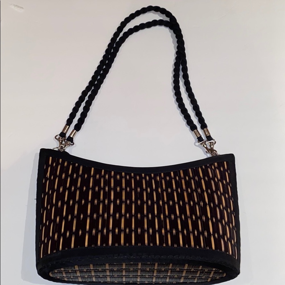 Black and beige bamboo textured pocketbook